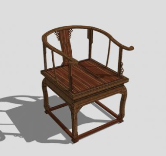 木质仿古中式单人扶手椅子SU模型下载_sketchup草图大师SKP模型