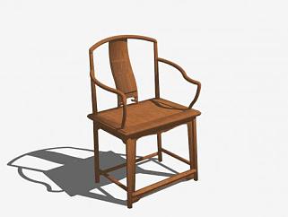 木质古典中式单人扶手椅子SU模型下载_sketchup草图...