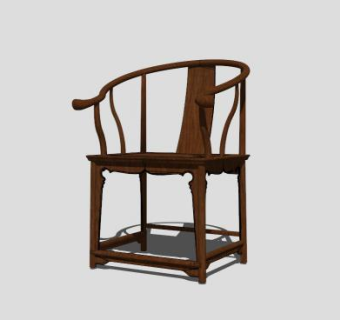 复古中式木质圈椅单人扶手椅子SU模型下载_sketchup草图大师SKP模型