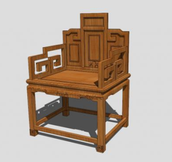复古中式红木单人扶手椅子SU模型下载_sketchup草图大师SKP模型