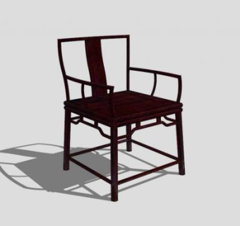 中式仿古实木单人扶手椅SKP模型下载_sketchup草图大师SKP模型
