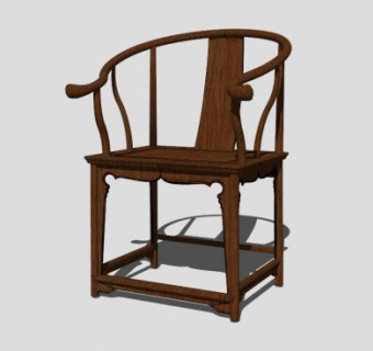 中式仿古实木圈椅SKP模型下载_sketchup草图大师SKP模型