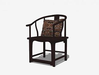 复古中式实木单人扶手椅圈椅sketchup模型下载_...