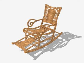 中式木质躺椅SU模型下载_sketchup草图大师SKP模型