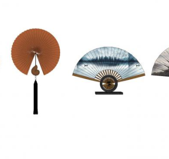 中式折扇墙饰装饰SU模型下载_sketchup草图大师SKP模型