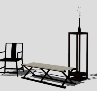 现代中式简约休闲桌椅SU模型下载_sketchup草图大师SKP模型