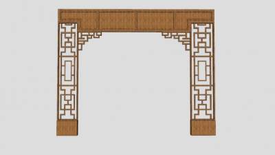 中式室内门装饰SU模型下载_sketchup草图大师SKP模型