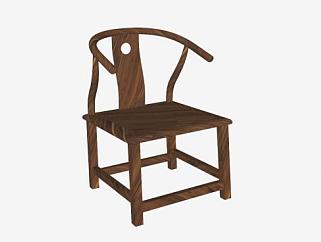 仿古中式木质单人椅子SU模型下载_sketchup草图大师SKP模型