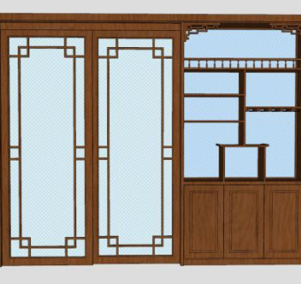 新中式推拉门酒柜SU模型下载_sketchup草图大师SKP模型
