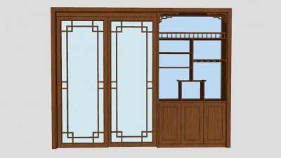 新中式推拉门酒柜SU模型下载_sketchup草图大师SKP模型