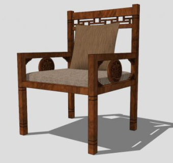 中式古典繁复扶手椅SU模型下载_sketchup草图大师SKP模型