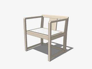 木质中式单人椅子SU模型下载_sketchup草图大师SKP模型