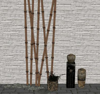 干竹子陶罐瓶子装饰摆件陈设品SU模型下载_sketchup草图大师SKP模型