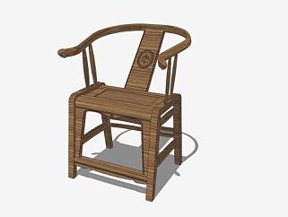 中式现代木质圈椅扶手椅子SU模型下载_sketchup草图...