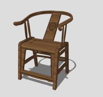 中式现代木质圈椅扶手椅子SU模型下载_sketchup草图大师SKP模型