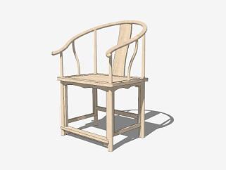 木质新中式圈椅扶手椅子SU模型下载_sketchup草图大师SKP模型