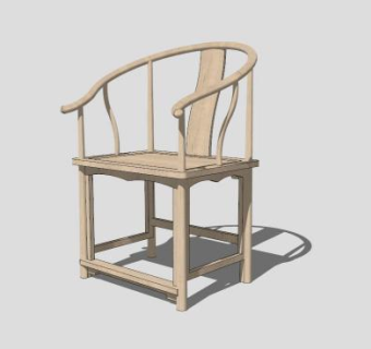 木质新中式圈椅扶手椅子SU模型下载_sketchup草图大师SKP模型