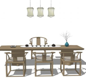 新中式茶具桌子吊灯SU模型下载_sketchup草图大师SKP模型