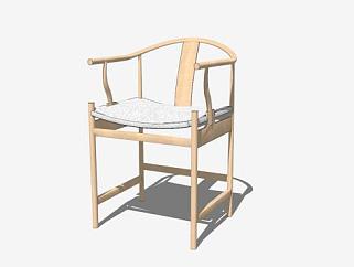 新中式木质圈椅单人扶手椅SKP模型下载_sketchup草图...
