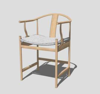 新中式木质圈椅单人扶手椅SKP模型下载_sketchup草图大师SKP模型