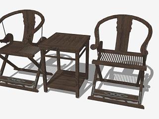 仿古中式单人扶手椅一对SU模型下载_sketchup草图大师SKP模型