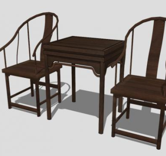 中式仿古实木单人扶手椅一对SU模型下载_sketchup草图大师SKP模型