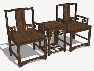 古典中式单人扶手椅一对SU模型下载_sketchup草图大师SKP模型