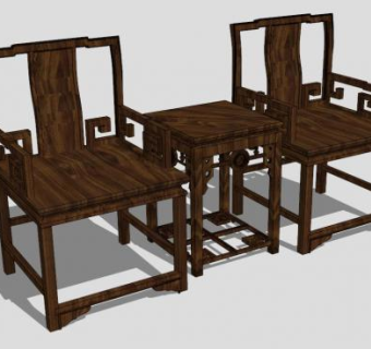 古典中式单人扶手椅一对SU模型下载_sketchup草图大师SKP模型