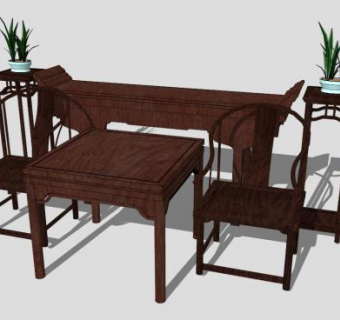 中式仿古实木单人椅一对SU模型下载_sketchup草图大师SKP模型