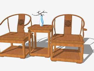 新中式单人椅子一对sketchup模型下载_sketchup草图大师SKP模型