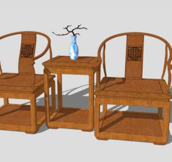 新中式单人椅子一对sketchup模型下载_sketchup草图大师SKP模型