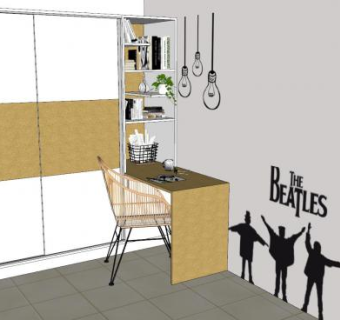 移门柜子书桌家具SU模型下载_sketchup草图大师SKP模型