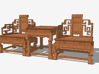仿古中式单人扶手椅一对sketchup模型下载_sketchup草图大师SKP模型