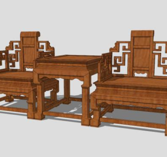 仿古中式单人扶手椅一对sketchup模型下载_sketchup草图大师SKP模型