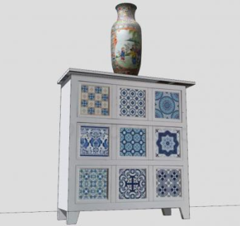 边桌柜子上的装饰花瓶SU模型下载_sketchup草图大师SKP模型