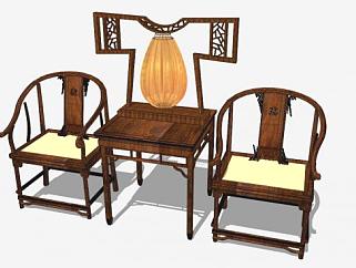 中式古典创意单人椅一对SU模型下载_sketchup草图大师SKP模型