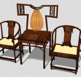 中式古典创意单人椅一对SU模型下载_sketchup草图大师SKP模型