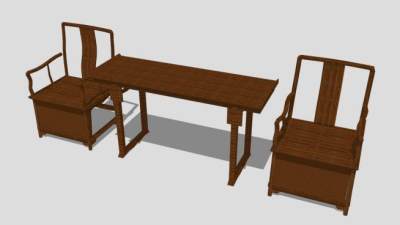 新中式简约古典创意单人椅一对SU模型下载_sketchup草图大师SKP模型