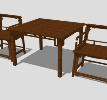 新中式创意单人扶手椅一对SU模型下载_sketchup草图大师SKP模型
