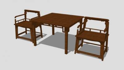新中式创意单人扶手椅一对SU模型下载_sketchup草图大师SKP模型