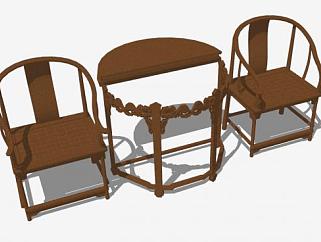 仿古中式实木单人扶手椅一对sketchup模型下载_...