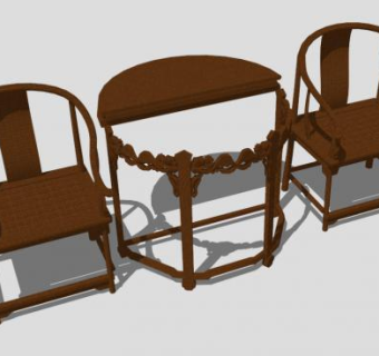 仿古中式实木单人扶手椅一对sketchup模型下载_sketchup草图大师SKP模型