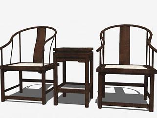 新中式简约单人椅一对SU模型下载_sketchup草图大师SKP模型