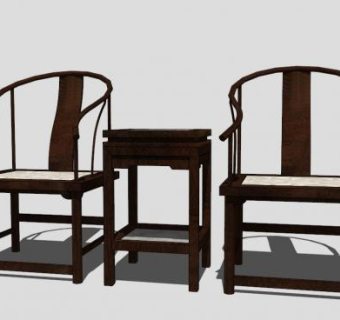 新中式简约单人椅一对SU模型下载_sketchup草图大师SKP模型