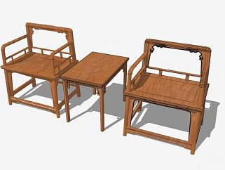 <em>中式</em>古典实木单人扶手椅一对sketchup模型下载_...