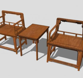中式古典实木单人扶手椅一对sketchup模型下载_sketchup草图大师SKP模型