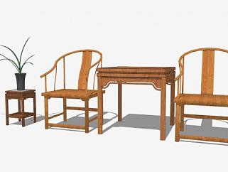 新中式木质单人扶手椅一对sketchup模型下载_sketchup...