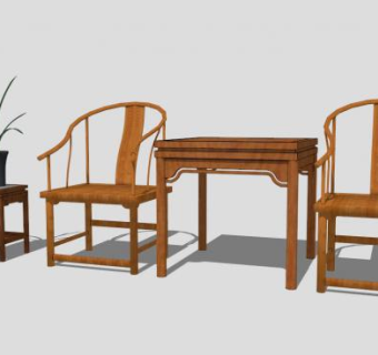 新中式木质单人扶手椅一对sketchup模型下载_sketchup草图大师SKP模型