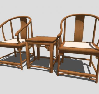 复古中式木质单人扶手椅一对sketchup模型下载_sketchup草图大师SKP模型