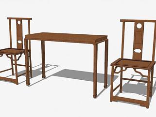 中式仿古红木单人椅一对SU模型下载_sketchup草图大师SKP模型